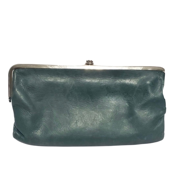 Hobo Vintage Hide Collection Lauren Double Frame Clutch Green Wallet. - Picture 15 of 16